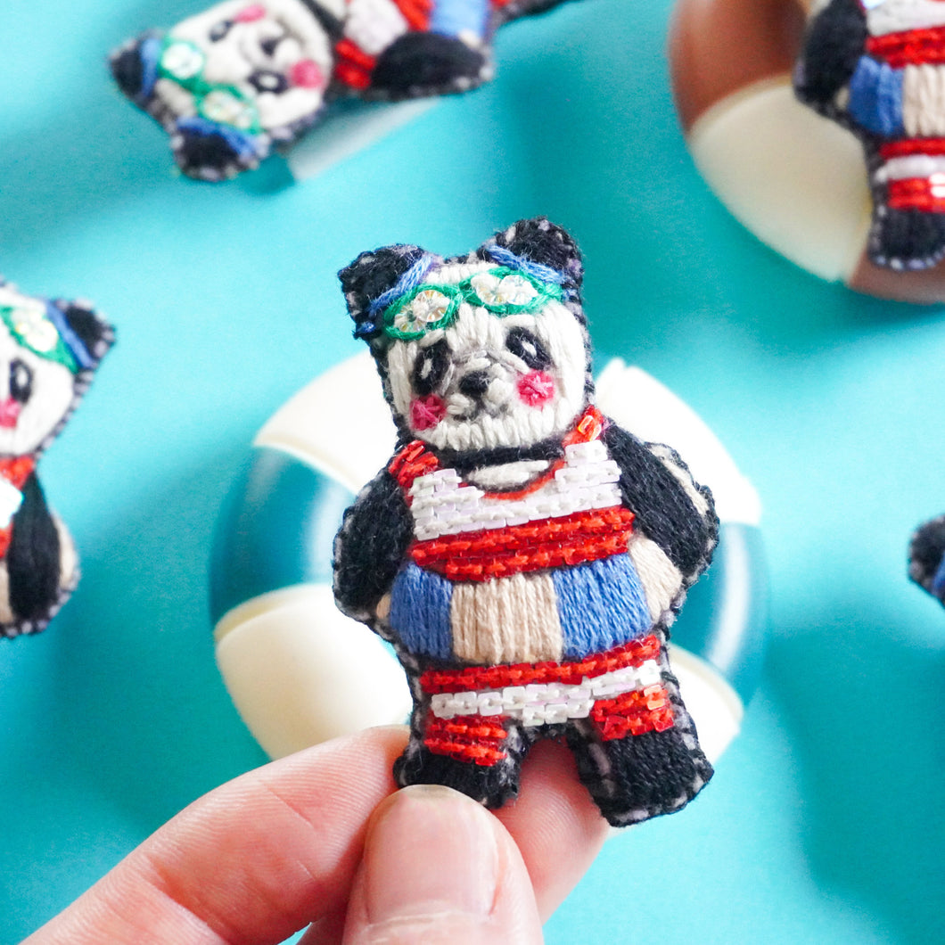 Limited quantity summer panda embroidery brooch